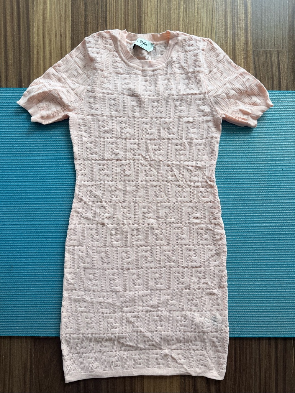 SOLD.  Fendi Blush Pink Embossed Logo Knit Mini Dress